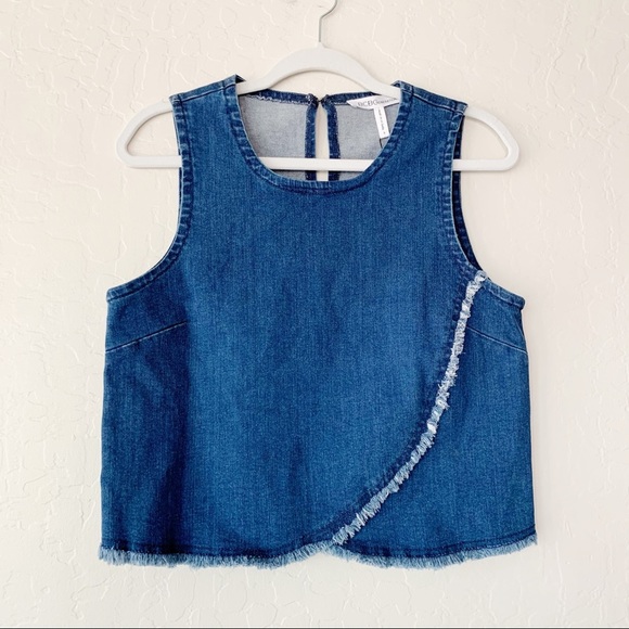 Bcbgeneration Frayed Denim Top Blue Med Wash S NWT - Picture 14 of 15
